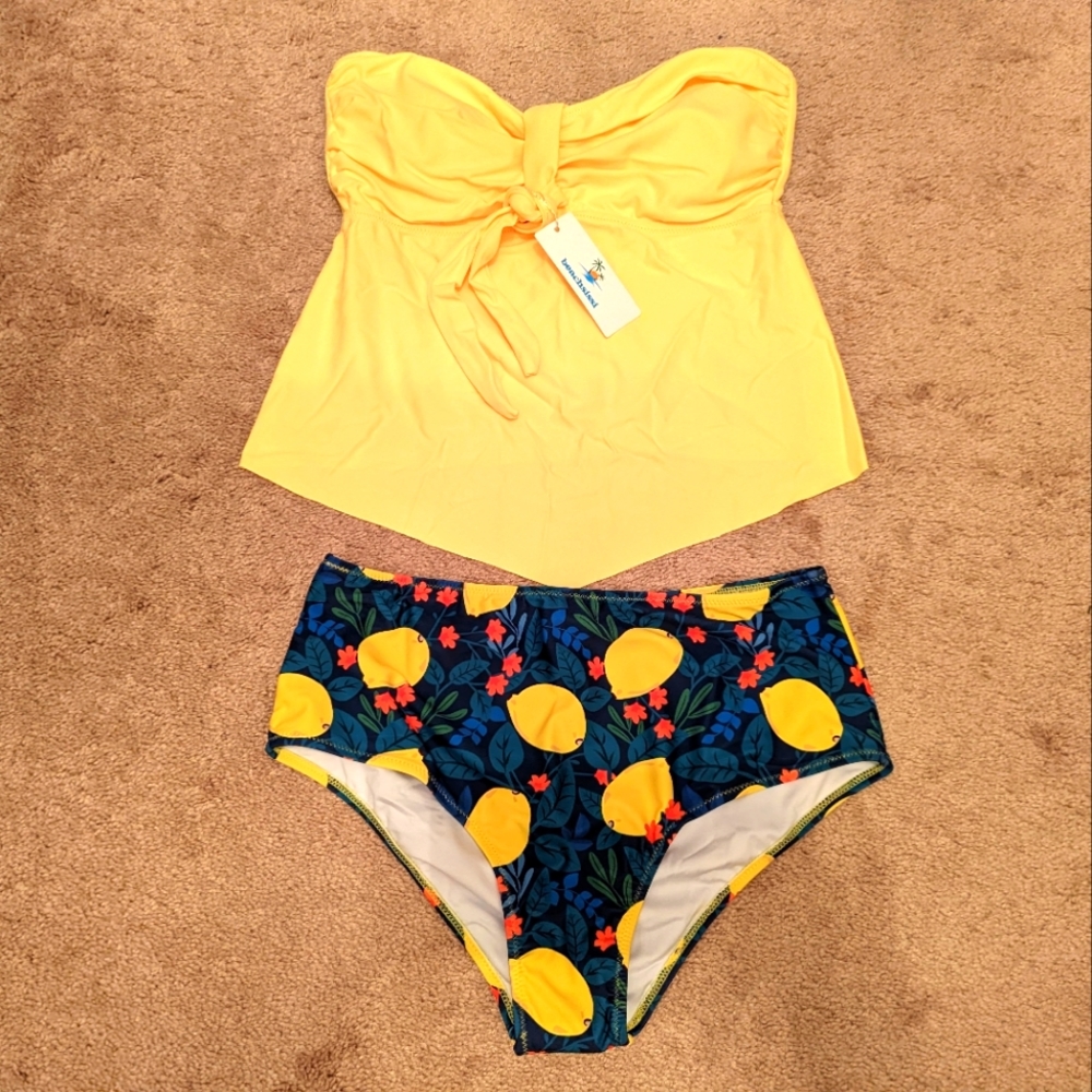Two piece lemon & flowers bathing suit